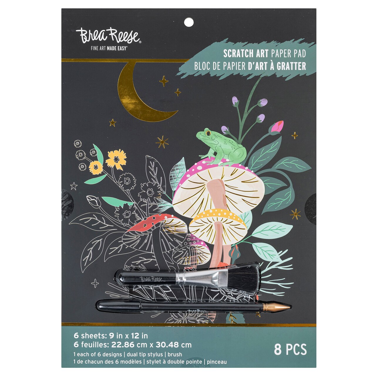 Brea Reese: Scratch Art Kit - Mythical Animals - 6 Designs, Metallic Guided Art, Dual-Tip Stylus & Brush, Easy-to-Frame 9x12" Pages, Adult Craft Kit